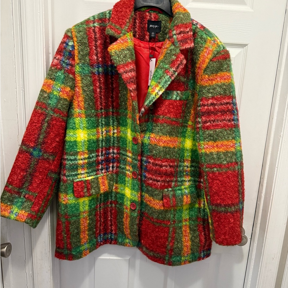 Nasty Gal oversized Multicolor Plaid Short Coat - size 12